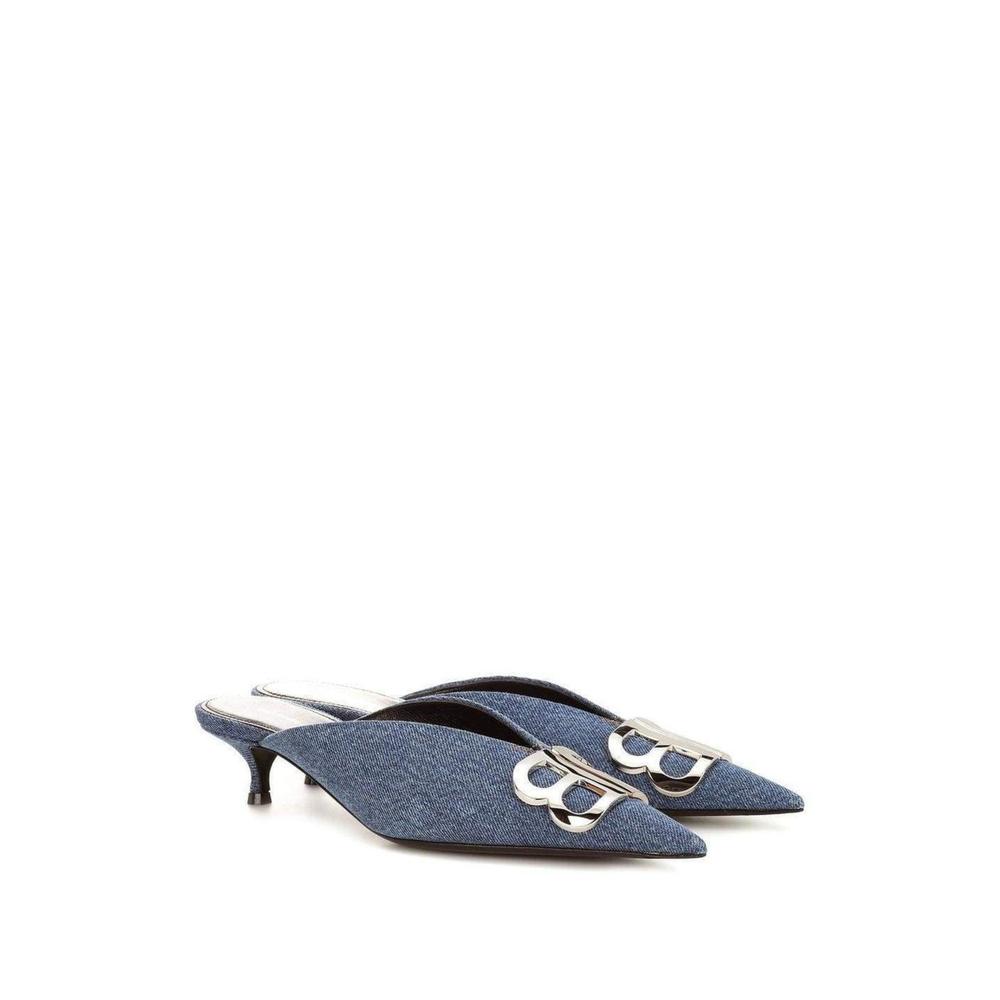 Balenciaga - BB Denim Kitten-Heel Mules - IT 39.5 - Picture 3 of 6